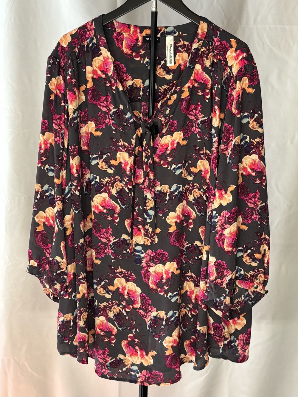 Torrid Black Floral Blouse with Pink, Peach & Blue Blooms Plus Size 3/4 Sleeve